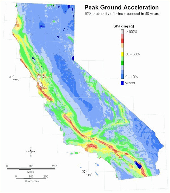  Click to view an interactive peak ground acceleration map of California 